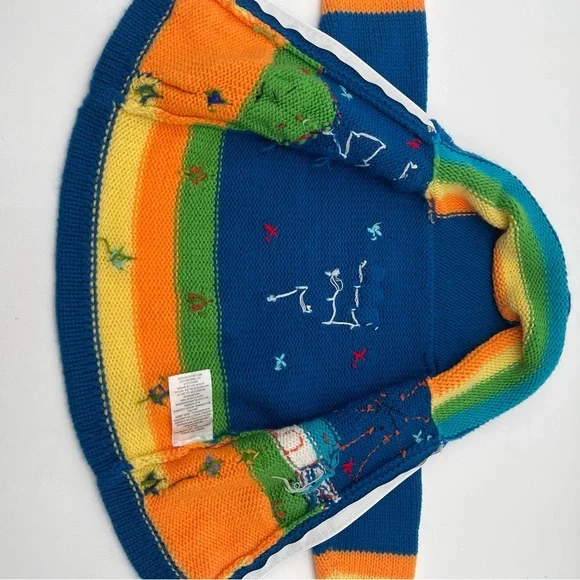 Handmade Knit Sweater Hoodie Baby Infant 0-6 Mos Folk Art Farm Animals Full Zip - Picture 5 of 9